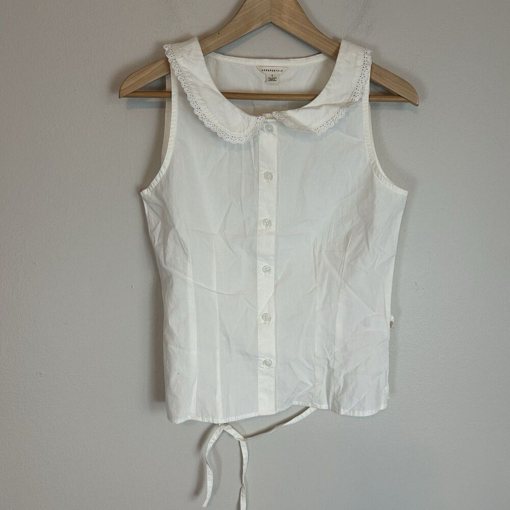 Aeropostale White Peter Pan Collar Shirt Top Sleeveless Coquette Y2K Victorian
